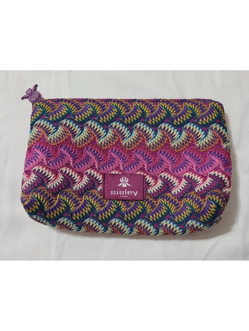 Sisley Paris Blackrose Luxury Cosmetic Makeup Pouch Sz M Purple Chevron Bag EUC
